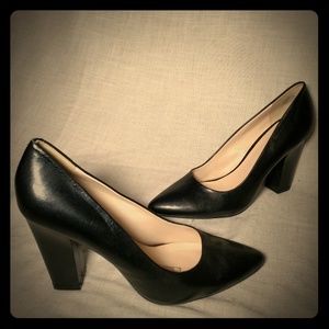 Nine West BASILICA Black Leather Block Heel Pump 9